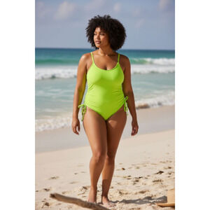 NWT Shade & Shore Neon Adjustable Drawstring Full Seat Coverage Swimsuit Size:XL